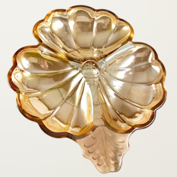 VINTAGE DORIC JEANNETTE IRIDESCENT MARIGOLD DEPRESSION CARNIVAL GLASS DISH - Picture 1 of 7